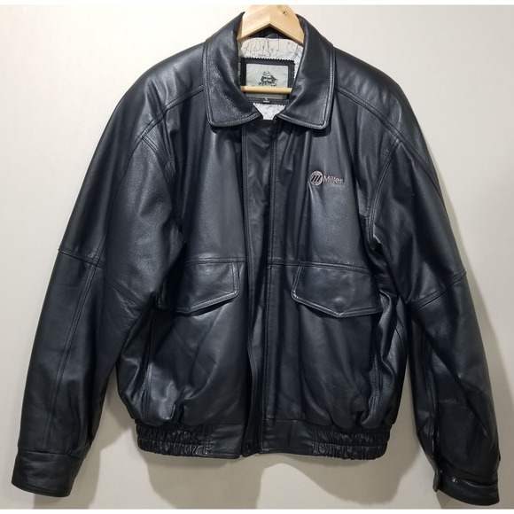 Miller Electric Jacket Mens XL Leather Bomber Burk's Bay Black Moto Welder